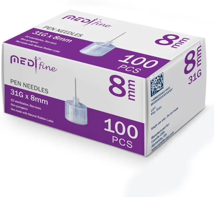Medtfine Pen Needles - 31G, 5/16" (8mm), 100/Box