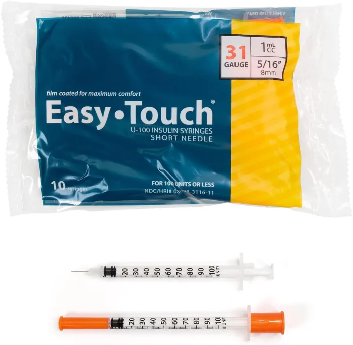 EasyTouch Insulin Syringes - 31G, 1cc, 5/16″ (8mm)