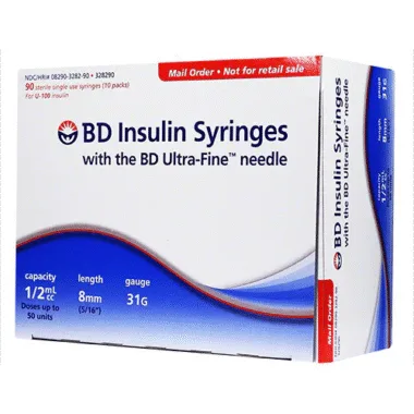 Embecta (BD) Ultra-Fine Insulin Syringes - 31G, 0.5cc, 5/16″ (8mm)